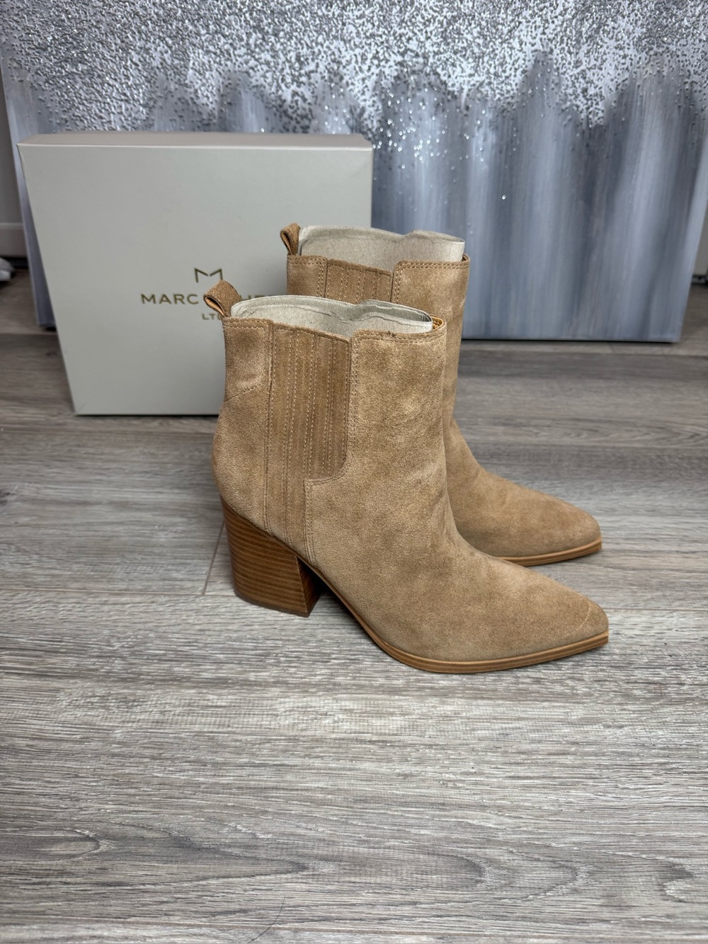 Marc Fisher Tan Suede Heeled Ankle Booties
